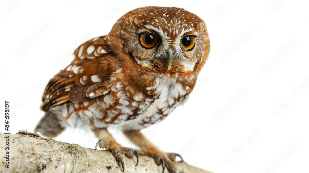 Naklejka premium Elf Owl full body clearly photo on white background ,