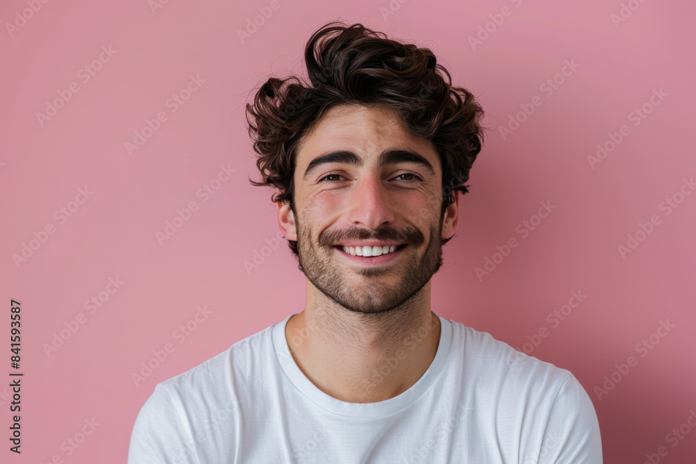 A close up portrait of a young man with a subtle smile A close up portrait of a young man with a subtle smile