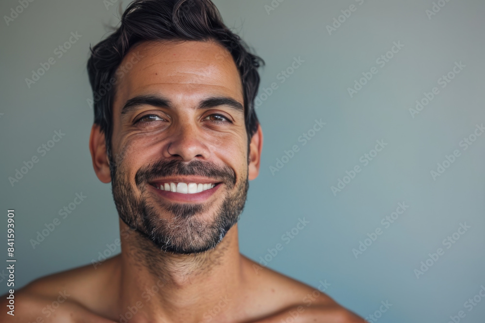 A close up portrait of a young man with a subtle smile