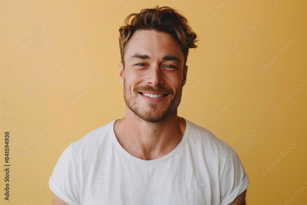 Obraz premium A close up portrait of a young man with a subtle smile