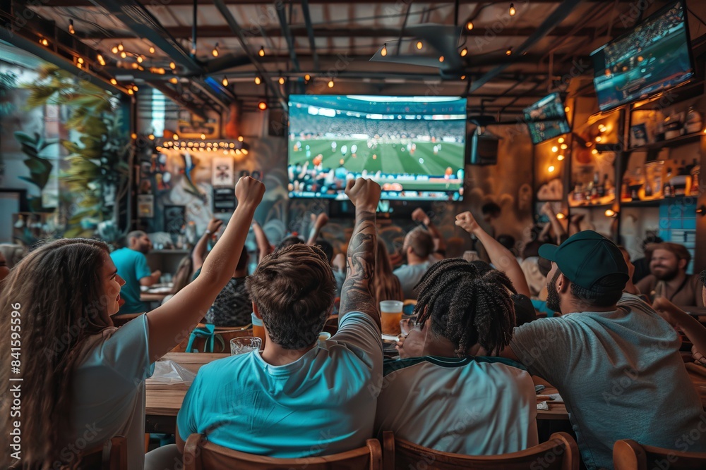 Fototapeta premium Sport fans cheer and celebrating a winning tournament in sport club