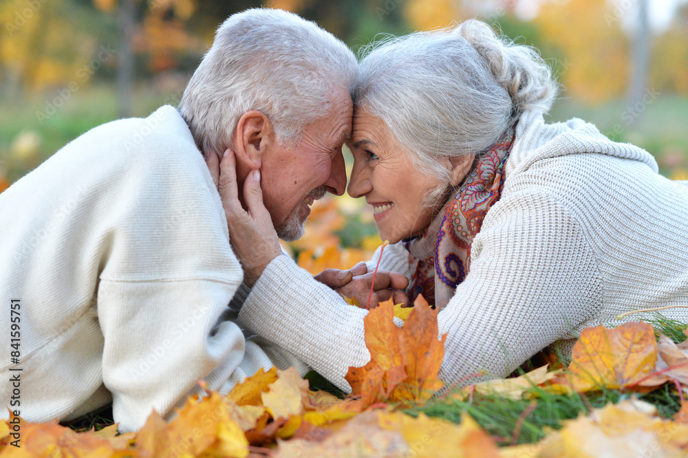 Loving mature couple in the park in summer Loving mature couple in the park in summer