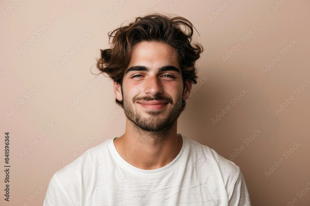 A close up portrait of a young man with a subtle smile A close up portrait of a young man with a subtle smile