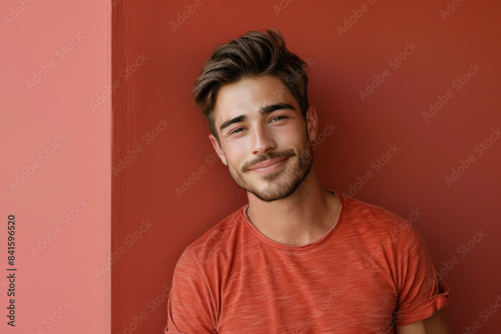 A close up portrait of a young man with a subtle smile A close up portrait of a young man with a subtle smile