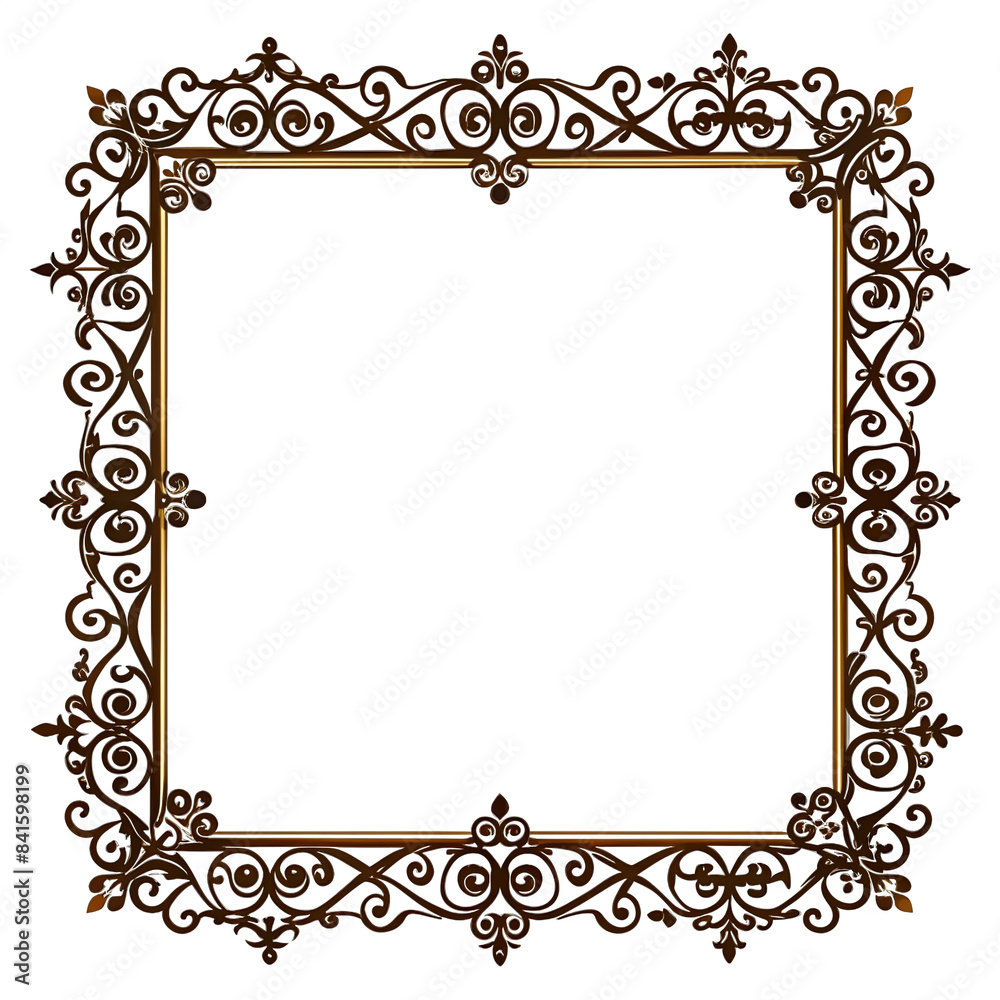 An elegant brown ornamental border frame design isolated on a white background. This intricate, ornate frame features a square shape with flourishes and scrolls. Generative AI An elegant brown ornamental border frame design isolated on a white background. This intricate, ornate frame features a square shape with flourishes and scrolls. Generative AI