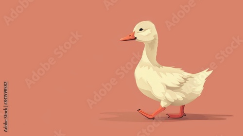 Illustration of a white duck with orange feet and beak, set against a solid salmon pink background photo