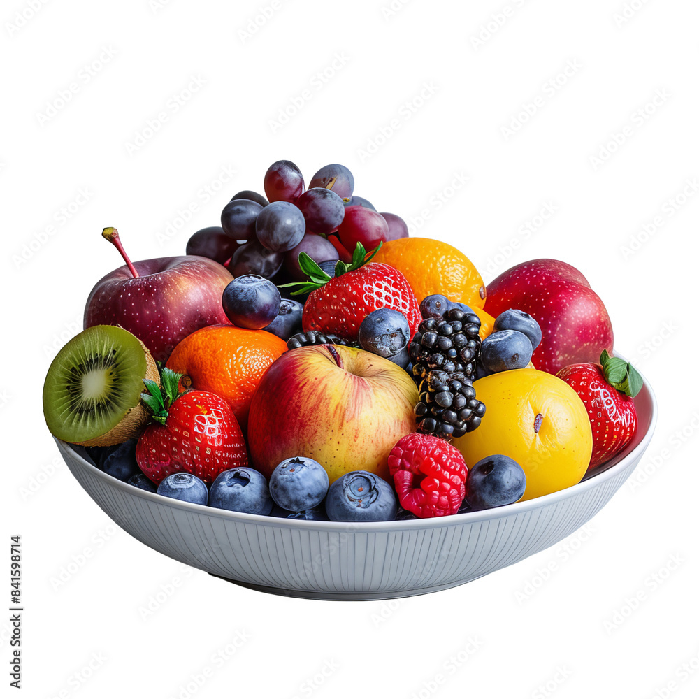 Vibrant bowl of assorted fresh fruits including apples, grapes, strawberries, blueberries, and kiwi arranged beautifully for a healthy treat. Vibrant bowl of assorted fresh fruits including apples, grapes, strawberries, blueberries, and kiwi arranged beautifully for a healthy treat.