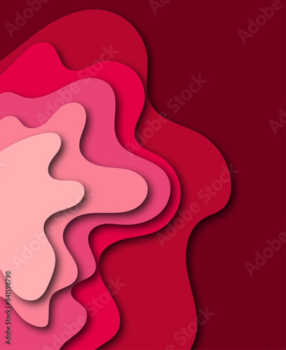 Paper cut topography relief imitation, pink colors multi layers banner. Abstract water flowing liquid texture art design, origami paper cut layer smooth shape vector illustration. Eps 10