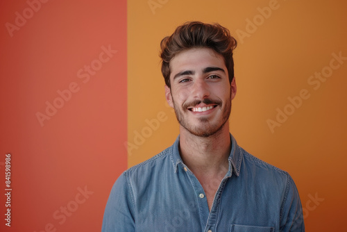 A close up portrait of a young man with a subtle smile