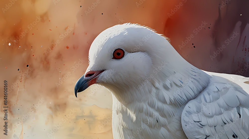 Watercolor Painting of a White Pigeon Watercolor Painting of a White Pigeon