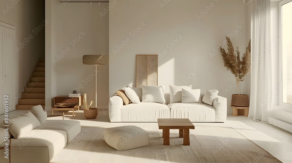 A minimalist white living room with clean furniture and decor, Generative AI A minimalist white living room with clean furniture and decor, Generative AI