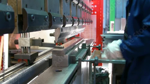 Factory hydraulic press. Stamping of sheet steel parts on a hydraulic press. Stamping on the press. 