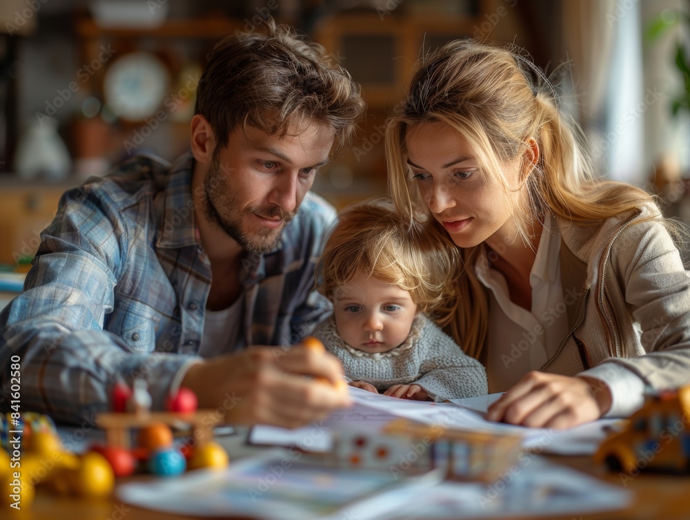Young Family Meeting Financial Advisor for Future Savings and Investments Consultation in Realistic Digital Artwork Young Family Meeting Financial Advisor for Future Savings and Investments Consultation in Realistic Digital Artwork