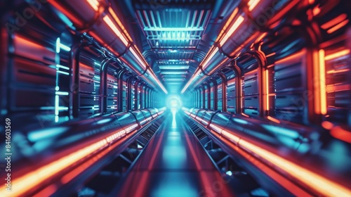 fantasy Tunnel Corridor digital technology futuristic computer. AI generated