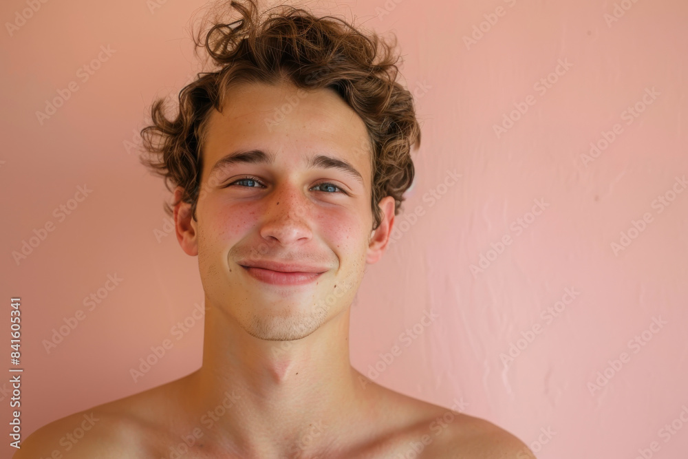 A close up portrait of a young man with a subtle smile A close up portrait of a young man with a subtle smile