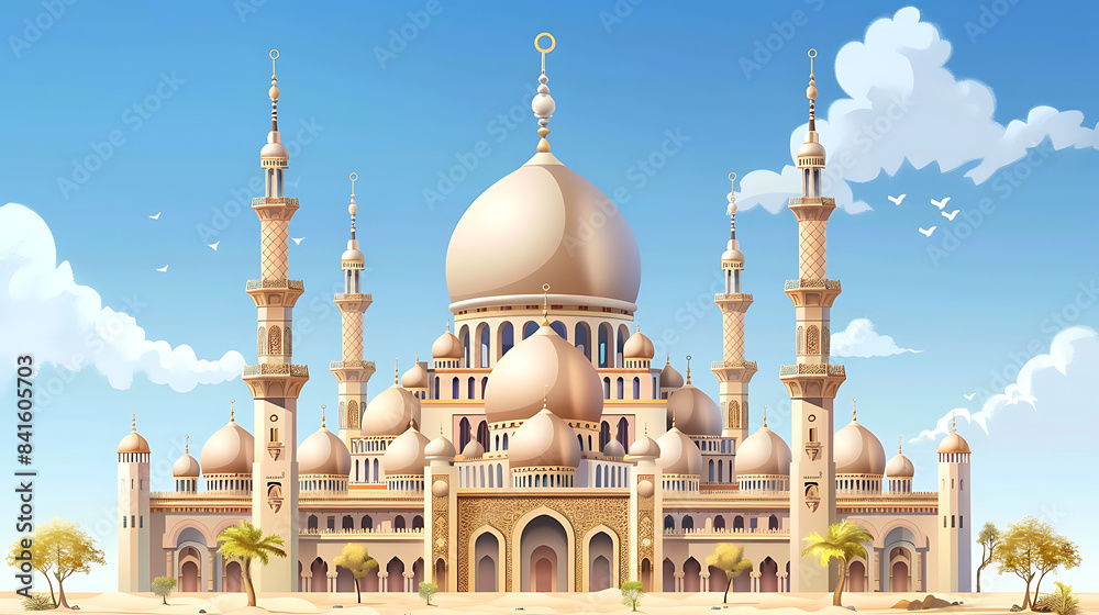 Obraz premium Illustration the most beautiful mosque in the world with plain background