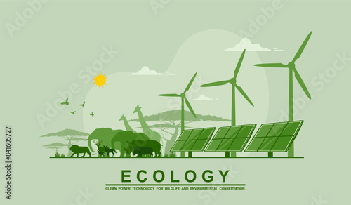 Industrial of energy that is eco-friendly, Environmental care and using clean energy from renewable sources, Net zero emission concept, Sustainable of animals green ecology and Wildlife conservation.