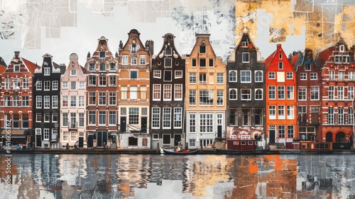 Contemporary Art Collage with Amsterdam Canal Architecture

