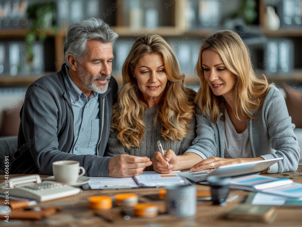Senior Couple Discussing Savings Plan with Financial Planner in Modern Office Senior Couple Discussing Savings Plan with Financial Planner in Modern Office