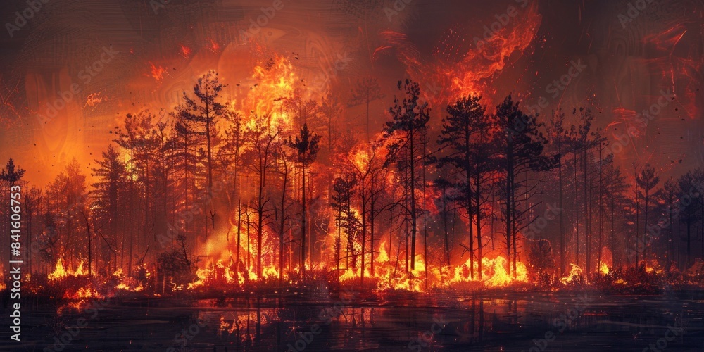 Blazing forest fire at twilight image Blazing forest fire at twilight image