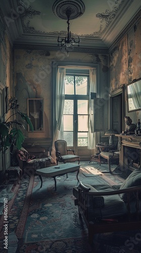 The interior of a room with an old cowl and a shoddy renovation