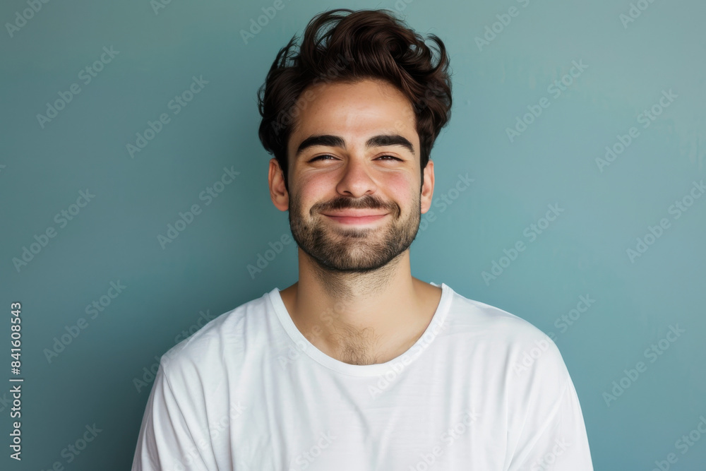 A close up portrait of a young man with a subtle smile A close up portrait of a young man with a subtle smile