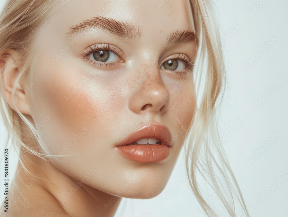 Naklejka premium Beautiful Woman with perfect skin Portrait. Blonde Girl, empty copy space