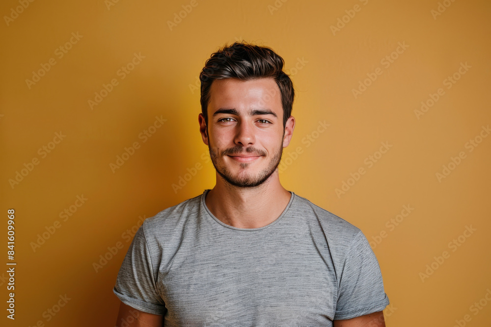 A close up portrait of a young man with a subtle smile A close up portrait of a young man with a subtle smile
