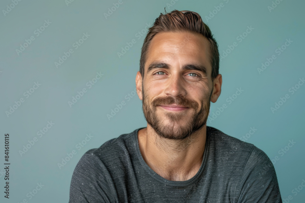 A close up portrait of a young man with a subtle smile A close up portrait of a young man with a subtle smile
