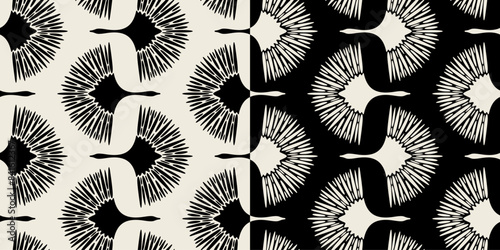 Art deco crane seamless vector patterns. Contrasting black and white colors