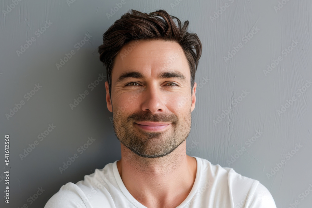Fototapeta premium A close up portrait of a young man with a subtle smile