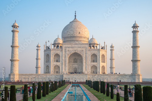 Experience the serene beauty of Taj Mahal in Agra, India at dusk, a majestic view to behold