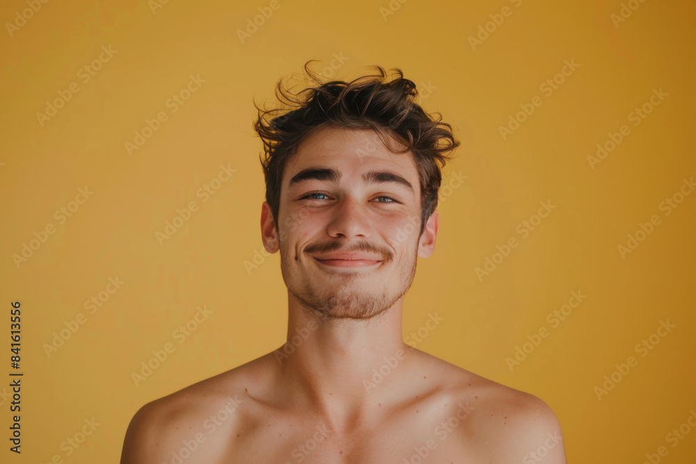 A close up portrait of a young man with a subtle smile A close up portrait of a young man with a subtle smile