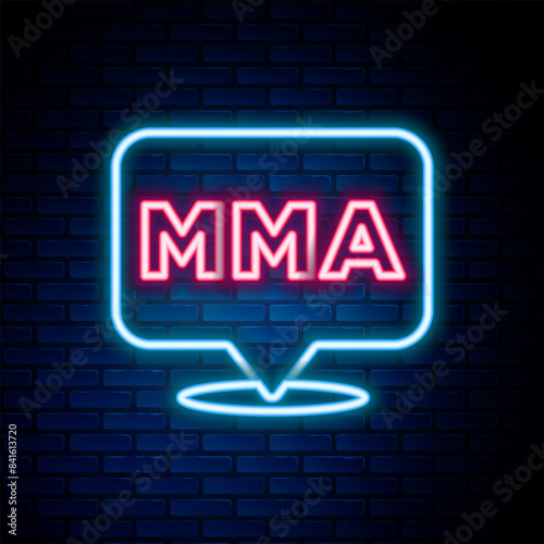 Glowing neon line Fight club MMA icon isolated on brick wall background. Mixed martial arts. Colorful outline concept. Vector