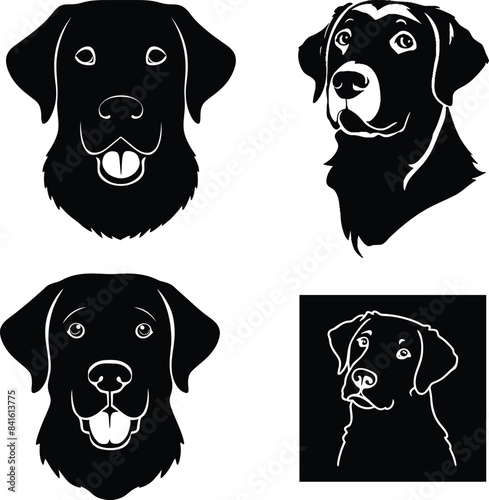 Labrador Retriever Face Silhouette black head vector Isolated on White
