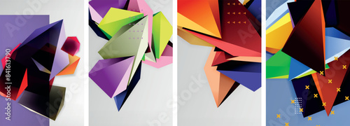 Trendy low poly 3d triangle shapes and other geometric elements background designs for wallpaper, business card, cover, poster, banner, brochure, header, website