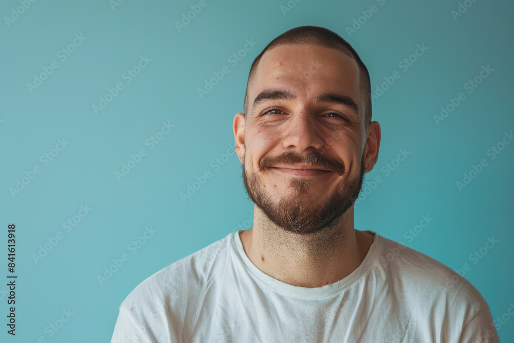 A close up portrait of a young man with a subtle smile A close up portrait of a young man with a subtle smile