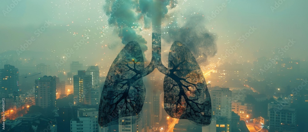 Fototapeta premium Confronting Air Pollution: Visualizing Toll on Lung Health