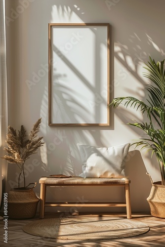 Contemporary decor with a blank frame, perfect for design mockups and art displays