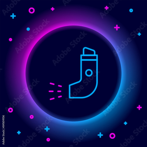 Glowing neon line Inhaler icon isolated on black background. Breather for cough relief, inhalation, allergic patient. Colorful outline concept. Vector