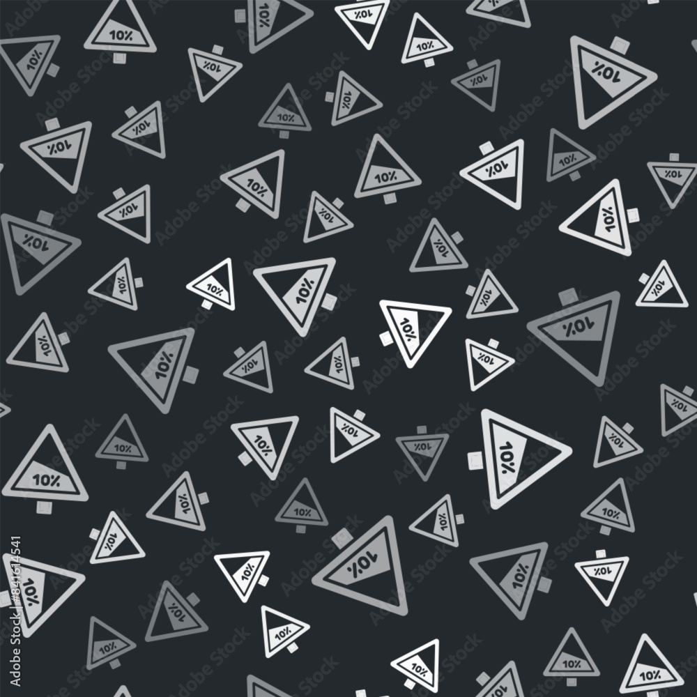 Grey Steep ascent and steep descent warning road icon isolated seamless pattern on black background. Traffic rules and safe driving. Vector Grey Steep ascent and steep descent warning road icon isolated seamless pattern on black background. Traffic rules and safe driving. Vector