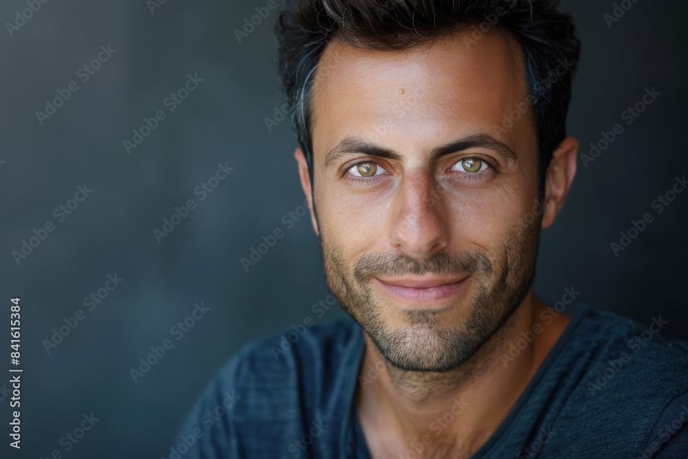 A close up portrait of a young man with a subtle smile A close up portrait of a young man with a subtle smile