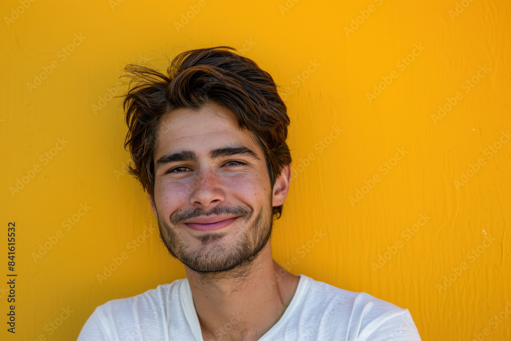 A close up portrait of a young man with a subtle smile A close up portrait of a young man with a subtle smile