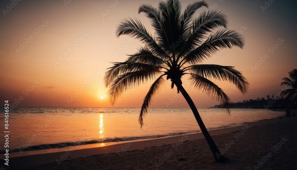 beach with palm tree at sunset background. Generative ai beach with palm tree at sunset background. Generative ai