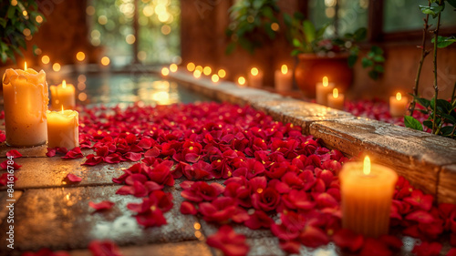 Romantic Candlelit Bath with Rose Petals