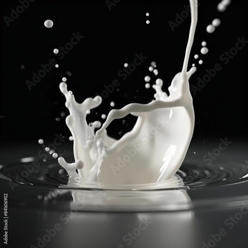 Close up of milk splash on black background photo