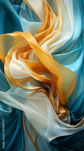 Blue and yellow textile with a golden ribbon