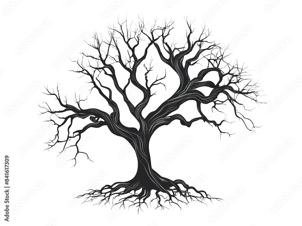 Fototapeta premium Silhouette of dead tree, branches and roots. Isolate background