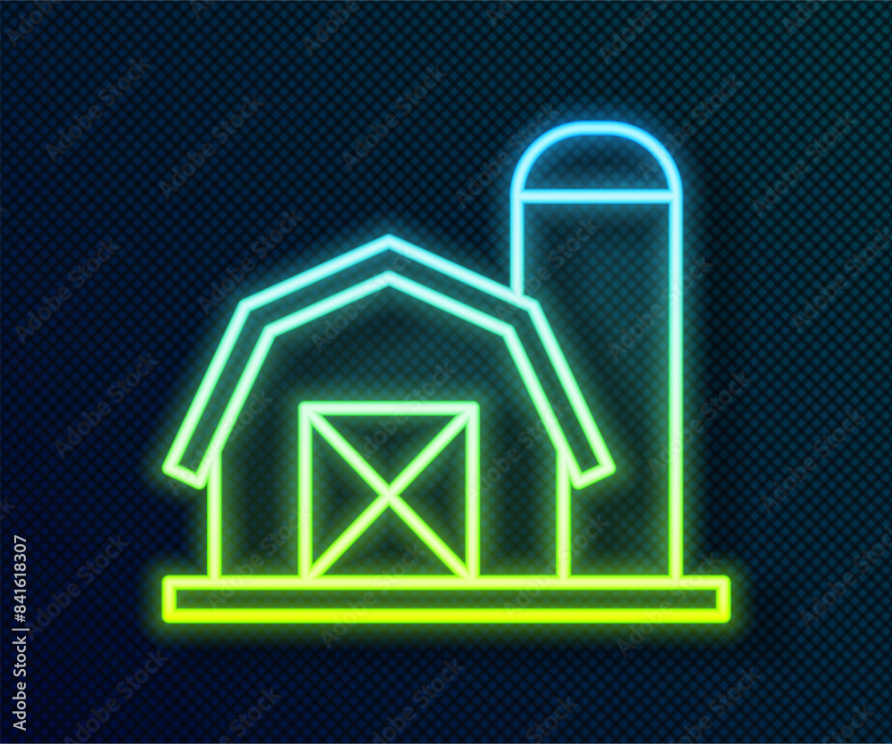 Glowing neon line Farm house icon isolated on black background. Vector Glowing neon line Farm house icon isolated on black background. Vector
