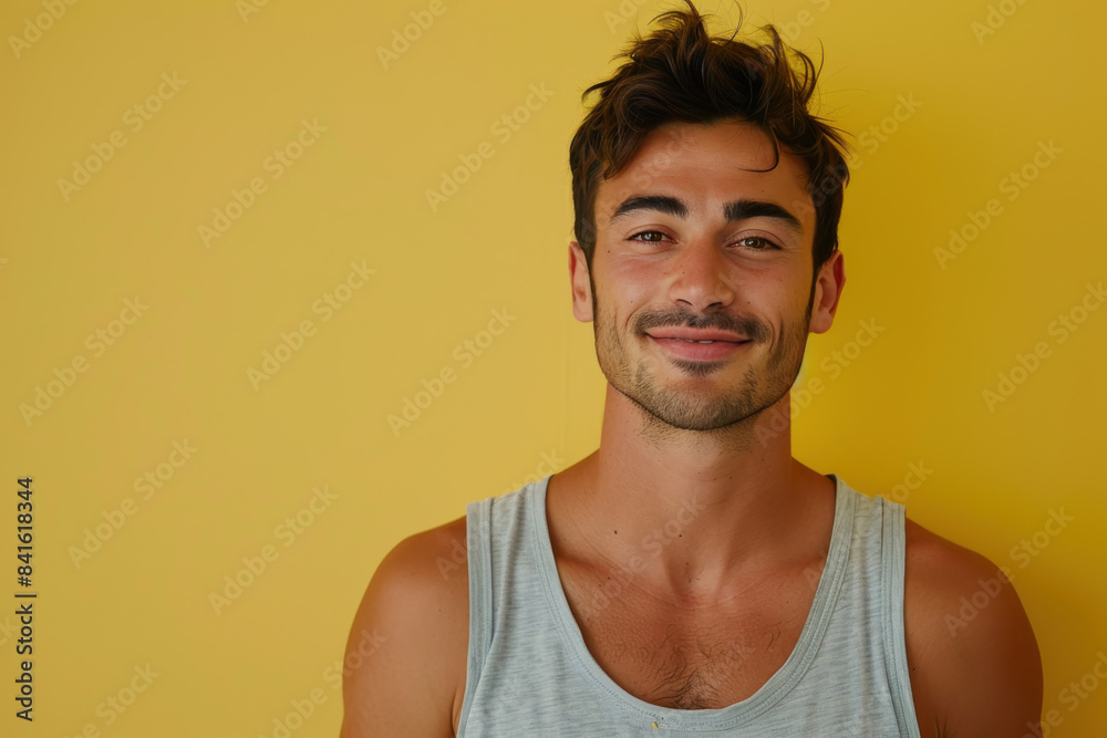 A close up portrait of a young man with a subtle smile A close up portrait of a young man with a subtle smile